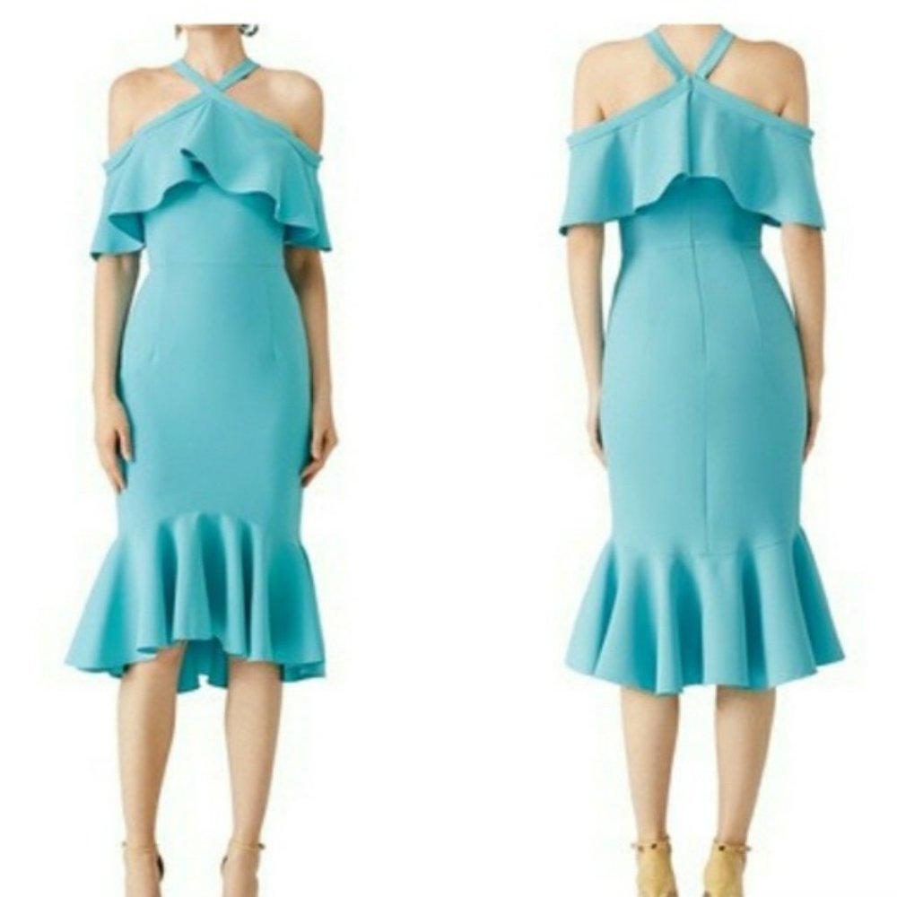 Christian Siriano $1400 Blue Flounce/Ruffled Dress